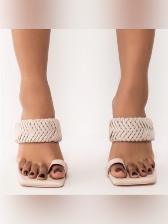 Azalea Wang Shoes - Azalea wang 4 inch Braided Ankle-Strap Square-Toe cream nude Heels